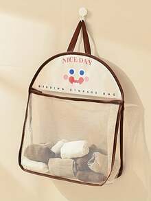 1/2pcs Brown Polyester Fiber Underwear Storage Box, Wall-Mounted Hanging Storage Net Bag With Hooks, For Socks And Miscellaneous Items, Multi-Functional Closet Space-Saving Bag, Clothing Storage Box - Multicolor - View 4