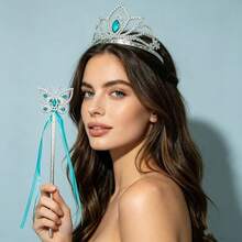 4 Sets Princess Maple Leaf Crown And Butterfly Wand Set, Heart-Shaped Rhinestone And Fairy Wand Combination, Dress-Up Accessories Set - Multicolor - View 7