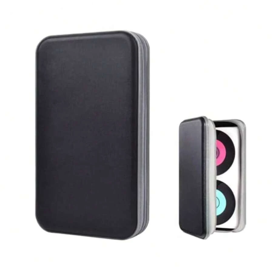 Augeny - Soporte para caja de CD para coche, 80 capacidades, soporte de almacenamiento de discos de CD, portafolios de almacenamiento de DVD, portátil con cierre, organizador para el hogar, coche, oficina, viajes negro - Multicolor - Ver 1