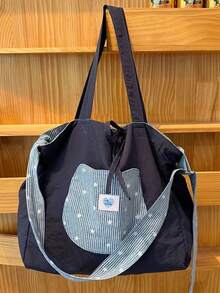 Back To School Season Ins Striped Star Pattern Large Capacity Versatile Fashion Reversible Shoulder Bag, Fresh Style Tote Bag For Class, Shopping, Commuting, Daily Outings, Street Shopping, Photo Essential, Crossbody Bag - Multicolor - View 7