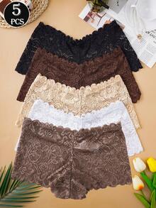 5pcs Solid Color Floral Lace Hipster Panties, Sexy Romantic Women's Lingerie - Multicolor - View 4