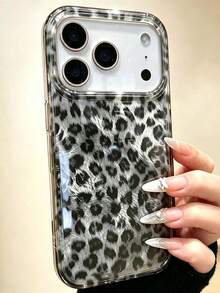 Luxury Autumn Brown Leopard Print Glitter Ice Phone Case, Compatible With IPhone 17 Pro Max 17 Pro 17 16 Pro Max 16 Pro 16 15 Pro Max 15 Pro 15 14 Pro Max 14 Pro 13 Pro Max 12 Pro Max 11, Fashionable Shockproof Anti-Drop Phone Case - Gray Leopard Print - View 3