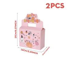 2/4/6/8/12pcs Halloween Paper Gift Boxes, Pink Pumpkin & Bat Pattern Rectangular Candy Boxes With Handles, Cute Candy, Cookie, Snack Packaging Boxes For Halloween Party Favors, Trick Or Treat Candy Bags - Multicolor - View 10