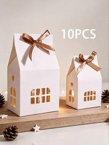 Kotak Hadiah Berbentuk Rumah Natal dengan Pita, Kotak Hadiah Permen Berlubang, Tersedia Ukuran Kecil dan Besar, Cocok untuk Souvenir Pesta Natal, Kotak Hadiah Kue, Dekorasi Kemasan Hadiah Liburan - View 11