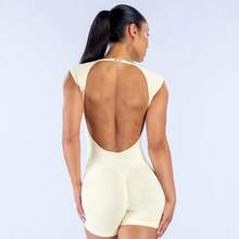 Dfyne - Impact Romper Deportivo Manga Corta Para Mujer, Body Sin Costuras Con Espalda Descubierta, Mono Corto Push Up Gym Aesthetic - Café fuerte - Ver 8