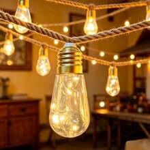 Solar Powered Outdoor Smart Papaya Lantern, Vintage Rope Pendant Light, 8 Lighting Modes, Automatic Light Sensor Switch, Suitable For Garden, Party, Wedding, Fence, Patio, Summer Holiday, Halloween And Christmas Decoration - Papaya Hemp Rope Light Bulb - View 6