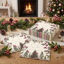 20/40/100pcs Christmas Holiday Disposable Paper Napkins, 2-Ply Red Cardinal & Cedar Tree Print Dinner Napkins, Pine Cone, Berry & Gold Snowflake Pattern Dessert Napkins, Suitable For Christmas Family Gatherings, Winter Holiday Dinner Parties, 6.5*6.5 Inches - Multicolor - View 5
