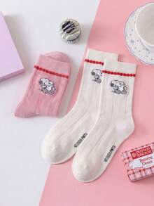 1/2 Pairs Snoopy Socks For Women, Lace Trim Mid-Calf Socks, Red & Pink, Autumn/Winter, Sports Socks, Couple Socks - Multicolor - View 8