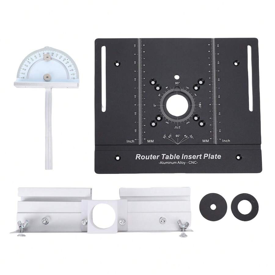 Aluminum Alloy Router Table Insert Plate With Miter Gauge And Flip-Top For Woodworking Workbench; Suitable For Grooving And Profiling; Black, With Millimeter And Inch Scales. - A - View 1