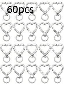 10/30/60/100pcs Heart-Shaped Keychain Swivel Hooks, Key Ring Making Accessories Pendant Carabiner Clips DIY Handmade Cute Spring Buckle Key Rings, Handbags - Color Mixing - View 24