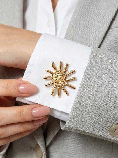 1pc New Elegant Fashion Sun/Flower/Gold Round/Sun Smile/Heart Pattern Multiple Styles Shirt Cufflinks & Collar Clips, Women's High-End Accessories Suitable For Party, Business, Evening Banquet, Daily Wear, Multiple Occasions, Thanksgiving, Back To School Season Gifts, Hand-Painted Drip Oil Product, May Have Minor Flaws, Suitable For Buttons With Diameter Within 1.5cm