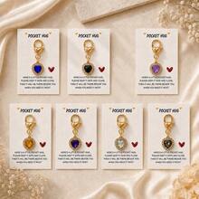 1pc/7pcs Women's Colorful Heart-Shaped Pendant Keychain With Card, Exquisite Bag Charm Gift For Friends - Multicolor - View 1