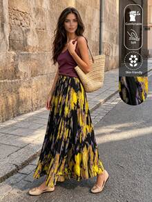 EARO Women's Fashionable Printed Skirt, Versatile Elegant Loose Fit Slimming Vacation - Purple-yellow - View 2