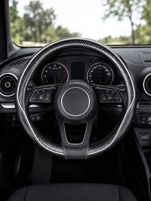 1PC Universal Carbon Fiber Steering Wheel Cover, Black Sport Style Leather Texture Auto Steering Wheel Protector With Red Stitching Detail, Non-Slip Comfortable Grip, Breathable Car Interior Accessories For Men Women Daily Commute Travel - A - View 7