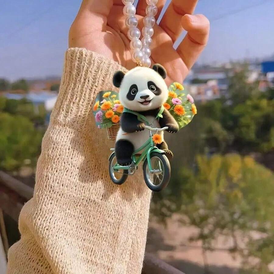 1pc Creative Cute 2D Acrylic Panda Car Rearview Mirror Hanging Ornament/Keychain Pendant/Holiday Gift - Acrylic Panda Pendant - View 1