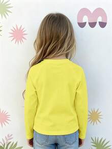 Halloween Girls Cotton Raglan Long Sleeve Tee, Witch Pumpkin Skull Print, Cute Sweet Preppy Style - Bright Yellow - View 5