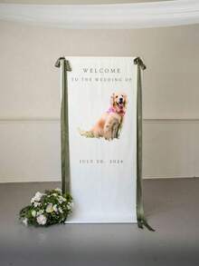Personalized Wedding Welcome Sign, Customizable With Portraits And Text, Customized Minimalist Welcome Banner, Banner With Bow Ribbon Set, Wedding Decor, Party Decor, Tea Room, Home, Garden, Office, Graduation, Wedding, Housewarming, Customized Wedding Supplies, Back To School Gift - Multicolor - View 9