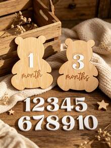 Wooden Double-Sided Milestone Sign Set, Interchangeable Milestone Card Set, Double-Sided Baby Milestone Birth Announcement Board, Newborn 1-12 Months Photo Props, Newborn Welcome Sign - Multicolor - View 2