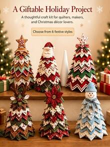 1pc Christmas Tree Fabric Patchwork DIY Kit, Layered Patchwork Desktop Holiday Tree Making Tool Set, Rustic Style Christmas Tabletop Decor, Handmade Material Creative Christmas Gift - Christmas Tree - View 4