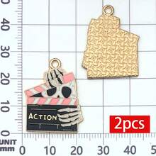 2/8pcs Pink Gothic Enamel Charms Alloy Skeleton Moth Record Player Pendant For DIY Halloween Bracelet Necklace Earring Jewelry Making Findings - Pink - View 14