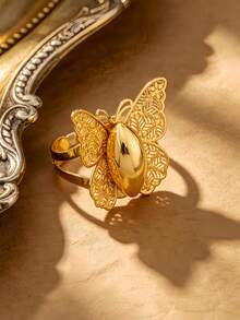 4pcs Bohemian Women's Gold-Plated Butterfly Tassel Necklace, Earrings, Ring Set, Suitable For Wedding Wear And Holiday Exquisite Gift - Gold - View 6