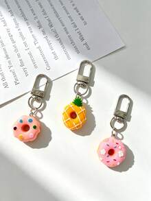 1pc Donut Keychain Pendant, Cute Small Resin Fruit Bag Charm, Student Backpack Decoration, Best Friend Gift - Multicolor - View 2