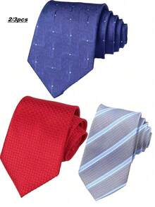 1/3pcs Men's Business Striped Tie Set, Wavy Pattern Tie, Red Tie, Suitable For Daily Wear, Wedding, Party, Cocktail, Banquet - Multicolor - View 1