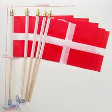 Satu Set Bendera Genggam Denmark, Lengkap dengan 5 buah Tiang Kayu dan 2 buah Penjepit Plastik PVC Transparan dengan Lubang Silang, Ukuran 14*21cm, Terbuat dari Poliester, Sempurna untuk Kantor, Rumah, Mobil, Dekorasi Dinding, Pesta dan Perayaan Festival - A - View 3