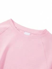 Girls Cotton Raglan Long Sleeve T-Shirt For Fall Winter, Cartoon Birthday Theme With Number 12 And Cake Print, Cute Sweet Schoolgirl Style - Baby Pink - View 5