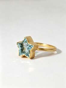 1pc Sky Blue Synthetic Zirconia Engagement Ring, Star-Shaped Promise Ring, Elegant Anniversary Jewelry Gift For Her ﻿ - Ring - View 3