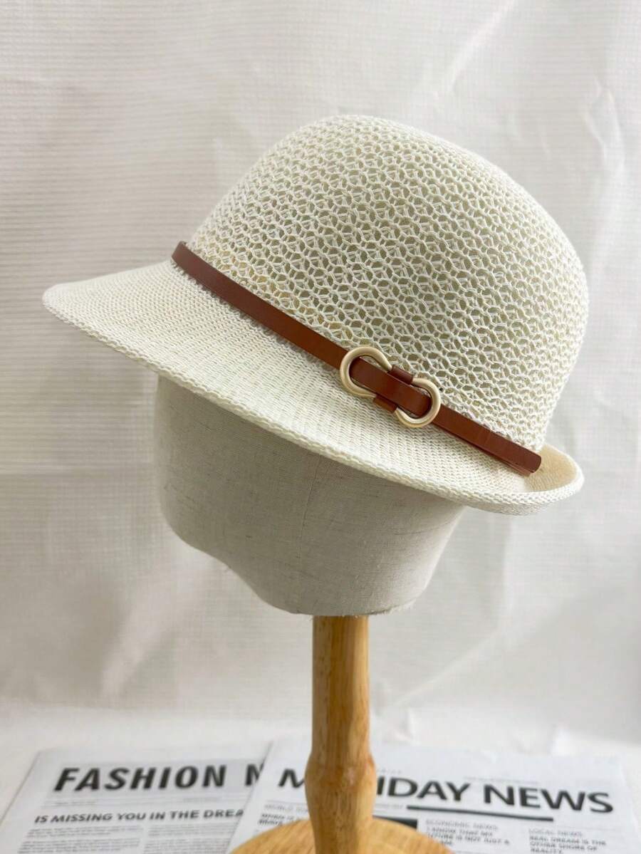 1Pc Elegant Structure Belt Decoration, Women's Woven Straw Hat, Mother's Day Gift, Breathable And Open-Work Summer Women's Accessory - Multicolor - View 1