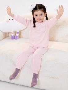 Balabala Soft Skin‑Friendly Tween Girl Pajama Set Wearable Home Loungewear For Boys & Girls Autumn Winter - Pink - View 5