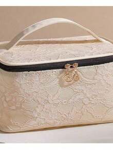 2/1pc Chinese Style Lace Cosmetic Bag Large Capacity Water-Resistant Wash Bag Travel Storage Bag Portable Multi-Functional Handbag - Multicolor - View 10