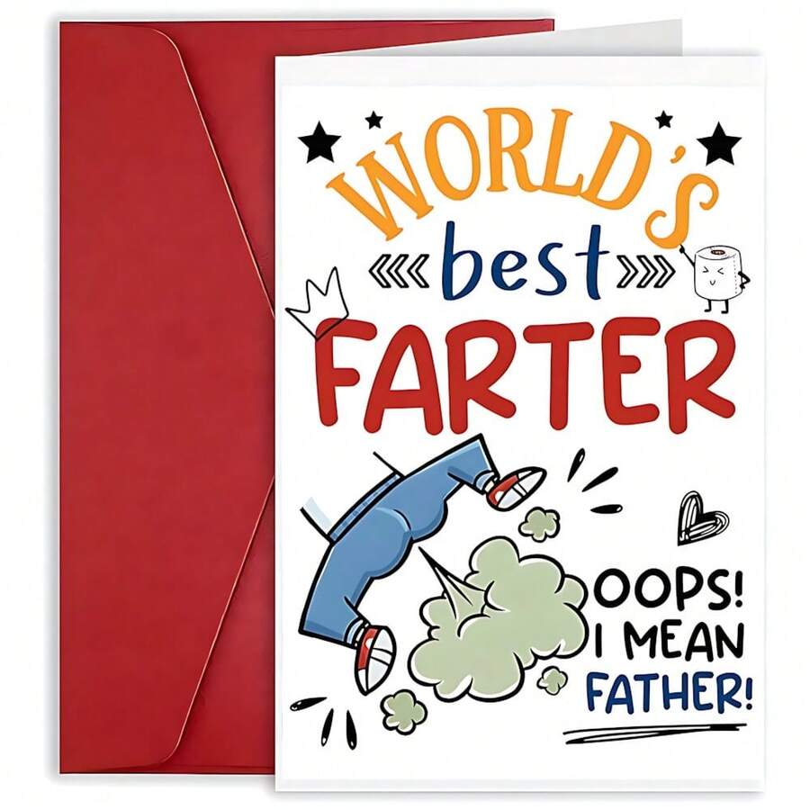1pc Humorous Father's Day Greeting Card - World's Best Farter, Perfect Gift From Son Or Daughter For Birthday & Special Occasions, High-Quality Paper Material, Suitable For Anyone - One Size Fits All - View 1