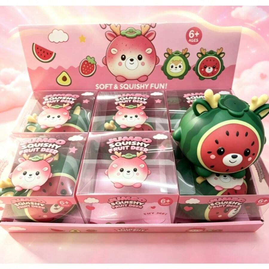 1pc Large Soft Fruit Deer Toy, Watermelon Scented Slow Rising Stress Relief Toy, Cute Animal Squeeze Ball, Suitable For Children And Adults, Party Favor - Multicolor - View 1