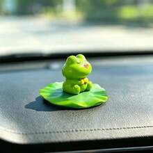 Set 2 Buah Hiasan Dashboard Mobil Katak Daun Teratai, Aksesori Dekorasi DIY Lanskap Taman Meja, Figur Mini - A - View 2