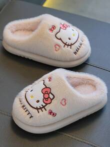 Hello Kitty 秋冬兒童室內拖鞋 女款時尚卡通可愛圖案舒適保暖地板拖鞋 - 白色 - 查看 2
