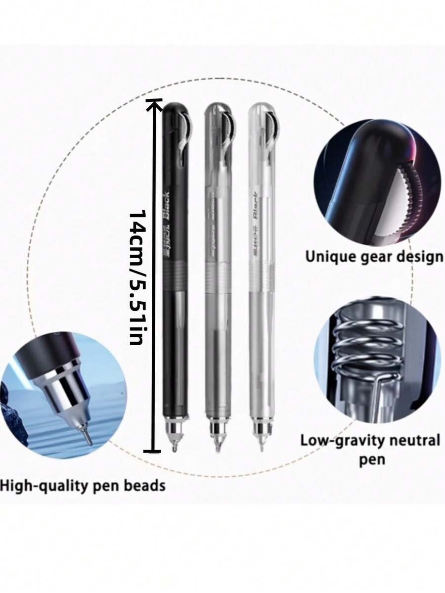 1 Set (3pcs) Low Center Of Gravity Gear Neutral Pens, Minimalist And Smooth Design, Multiple Colors, Quick-Drying Exam Pens, Signature Pens, Soft And Smooth Touch, Designed For Daily Office And Study, High Quality, Suitable As Gifts, Back To School - Gel Pen - View 1