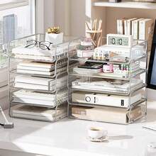 2 Stackable File Trays, Paper Storage Box, Transparent Desktop File Organizer, Suitable For School, Office And Home Desktop Storage Rack, File Organizer Box Can Store Books, Newspapers And Magazines. - Clear - View 5