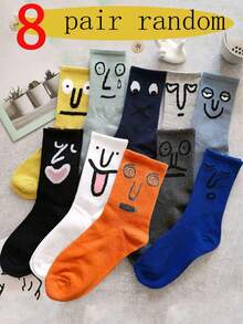 1/5/8 Pairs Funny Expression Print Socks, Unisex, Suitable For Autumn/Winter, Candy Color, Styles Include Boat Socks, Over-The-Knee Socks And Thigh-High Socks. - Multicolor - View 9