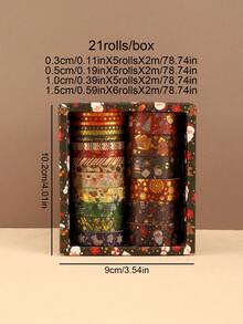 21 Rolls Boxed Christmas Washi Tape Set With Gold Foil, Holiday Decorative Masking Tape Featuring Santa, Snowman, Reindeer And Christmas Trees For Scrapbooking, Journaling, DIY Crafts, Card Making, Stationery And Gift Wrapping - Multicolor - View 7
