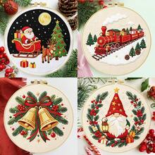 Christmas Embroidery Kit, 1 Pack Cross Stitch Kit,DIY Embroidery Starter Kit For Adults & Beginners, DIY Needlepoint Kit With Embroidery Hoop Thread Needle For Craft Lover Birthday Christmas Gifts ,20*20cm/7.9*7.9in - Christmas Theme - View 2