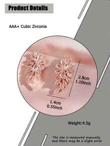 1pair Glamorous Wing Tassel Stud Earrings Luxury Cubic Zirconia Women Earring Suitable For Birthday Dating Festival Gift Copper Jewelry - Rose Gold - View 4