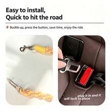 1pc Handmade Woven Dual-Color Cat & Dog Car Safety Belt, Multi-Function Car Hook Rope, Made Of Material, Pet Travel Car Leash - Yellow - View 3