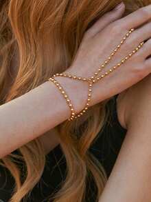Minimalist Personalized Versatile White Faux Rhinestone Tassel Finger Bracelet, Fashionable Elegant Micro-Inlaid Rhinestone Tassel Bracelet Ring Chain, Suitable For Women's Daily Wear, Vacation, Party (Rhinestone Quantity And Position Random) - Gold - View 2
