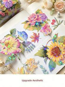 DANKUN 1 Roll Wide Botanical Floral PET Sticker Roll, Holographic 1200dpi High Definition Transparent PET And Washi Tape, Suitable For Planner, Scrapbook, Junk Journal, Planner DIY Handmade Decoration Supplies - Scrapbook Stickers - View 8