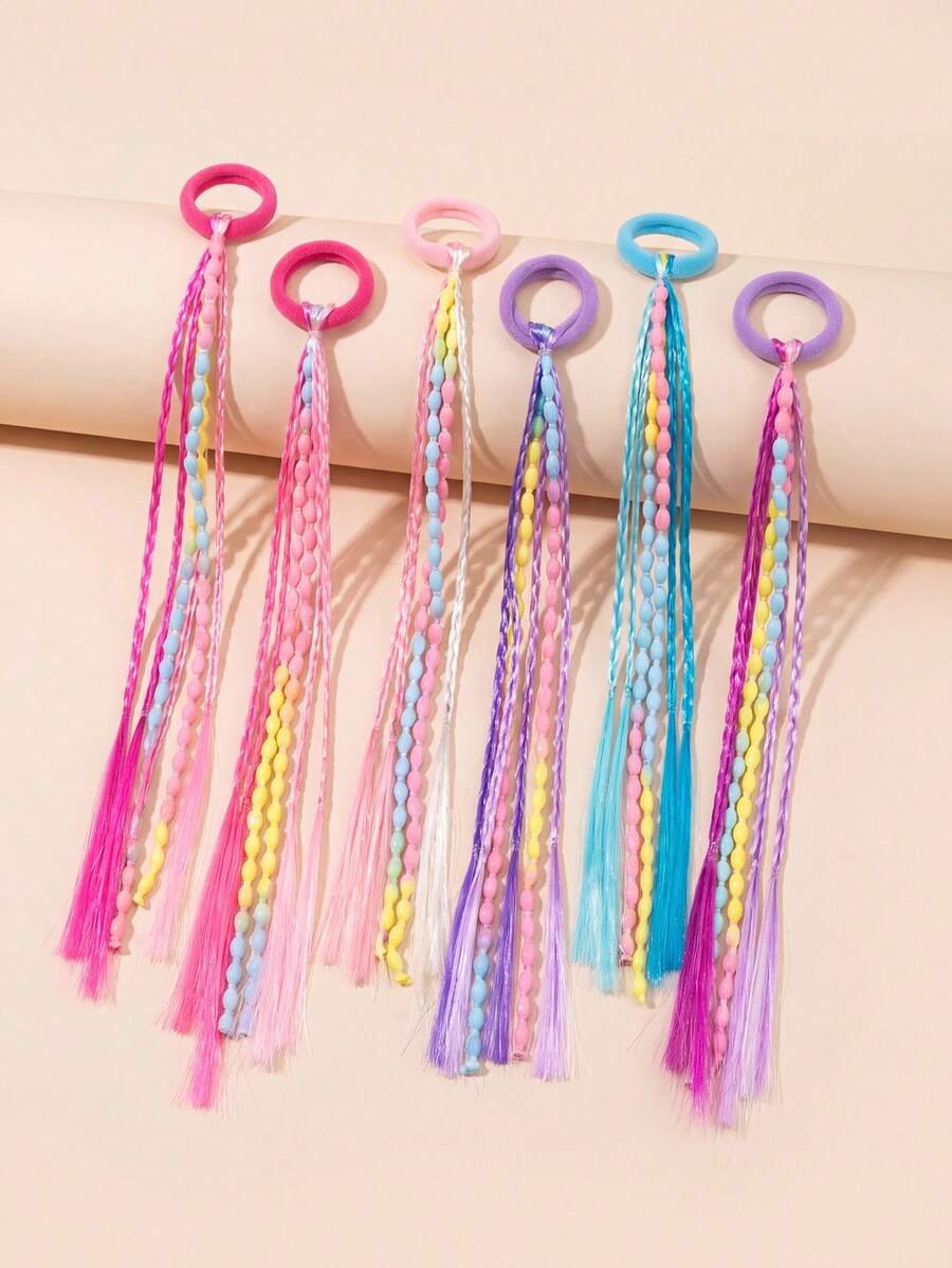 MH 6PCS Women's Multi-Color Gradient Hair Braids Hair Ties, High Elasticity Hair Ropes, Decorative Hair Accessories, Sweet & Cool Style, Hot Girl Hair Braids Hair Ties - Ombre - View 1