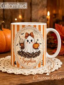 Personalized Halloween Ghost Mug, Customized Name Cute Ghost Coffee Cup, Pumpkin Spice Autumn Mug, Spooky Gift For Her - Multicolor - View 1