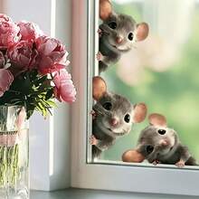 1/2pcs Peeking Mouse Window Stickers, Fun Animal Static Cling PVC Decals, 3-Layer Printed Reusable Removable Window Decor, Double-Sided Visible, Suitable For Glass Cabinet Doors, Autumn Home Decor, Halloween, Christmas Home Decoration - Multicolor - View 7