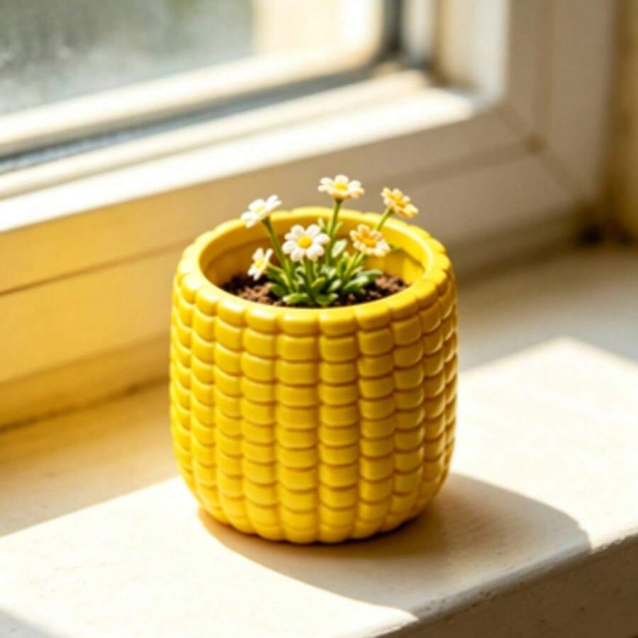 Corn-Shaped Window Sill Small Flower Pot, Corn Kernel Texture, Suitable For Planting Succulents, Daisies, Mini Green Plants, Compact And Space-Saving, Fits Home Window Sill, Desk, Office Desk, Balcony Decoration, Desktop Micro Landscape Ornament, Cute Flower Pot For Planting - Corn-shaped Flower Pot - View 1